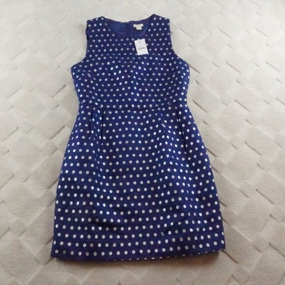 J. Crew Dresses & Skirts - J Crew Navy Blue Shimmer Dot Sheath Dress Womens 6 Sleeveless